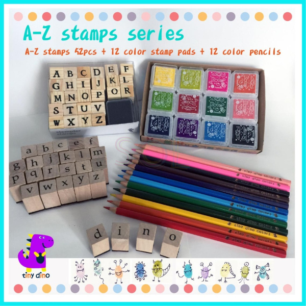  A-Z stamps series (A-Z 大楷印章(木)+a-z 細楷印章(木)+12色印臺3x3cm+12色木顏色)